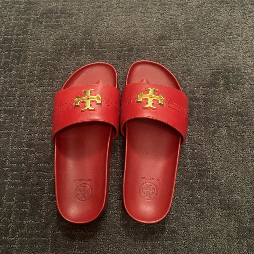 Tory Burch Everly Slide Sandals with gold hardware